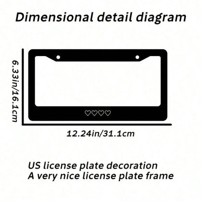 White Heart-Shaped License Plate Frame, Aluminum Alloy, Rust-Proof, Car Accessory, License Plate Decorative Screws, Compatible With Standard 2-Hole US License Plates, Block US License Plates 2. 2x6. 3