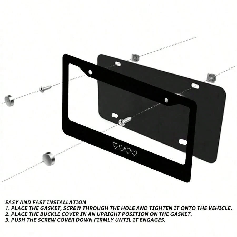White Heart-Shaped License Plate Frame, Aluminum Alloy, Rust-Proof, Car Accessory, License Plate Decorative Screws, Compatible With Standard 2-Hole US License Plates, Block US License Plates 2. 2x6. 3
