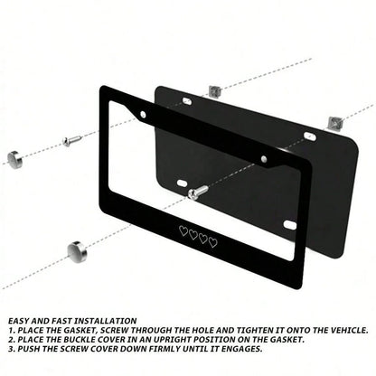White Heart-Shaped License Plate Frame, Aluminum Alloy, Rust-Proof, Car Accessory, License Plate Decorative Screws, Compatible With Standard 2-Hole US License Plates, Block US License Plates 2. 2x6. 3
