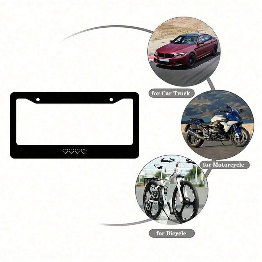 White Heart-Shaped License Plate Frame, Aluminum Alloy, Rust-Proof, Car Accessory, License Plate Decorative Screws, Compatible With Standard 2-Hole US License Plates, Block US License Plates 2. 2x6. 3