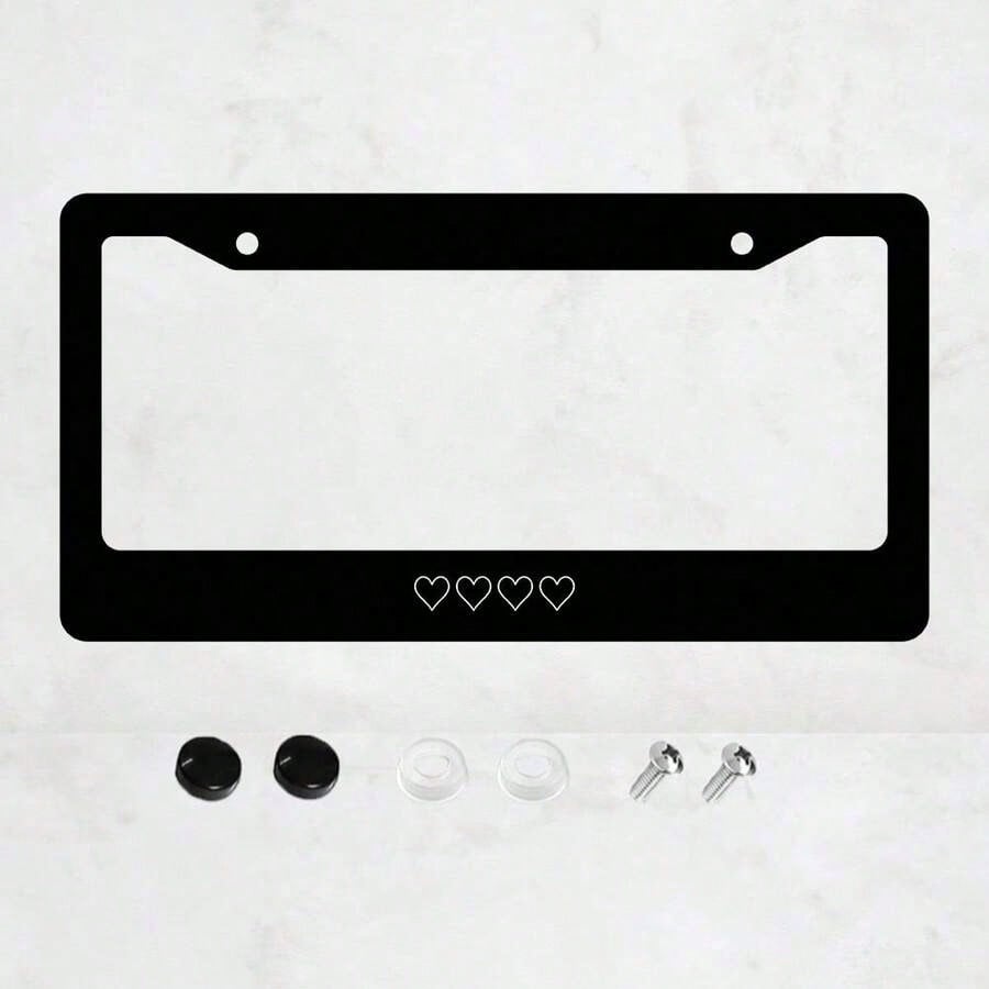 White Heart-Shaped License Plate Frame, Aluminum Alloy, Rust-Proof, Car Accessory, License Plate Decorative Screws, Compatible With Standard 2-Hole US License Plates, Block US License Plates 2. 2x6. 3