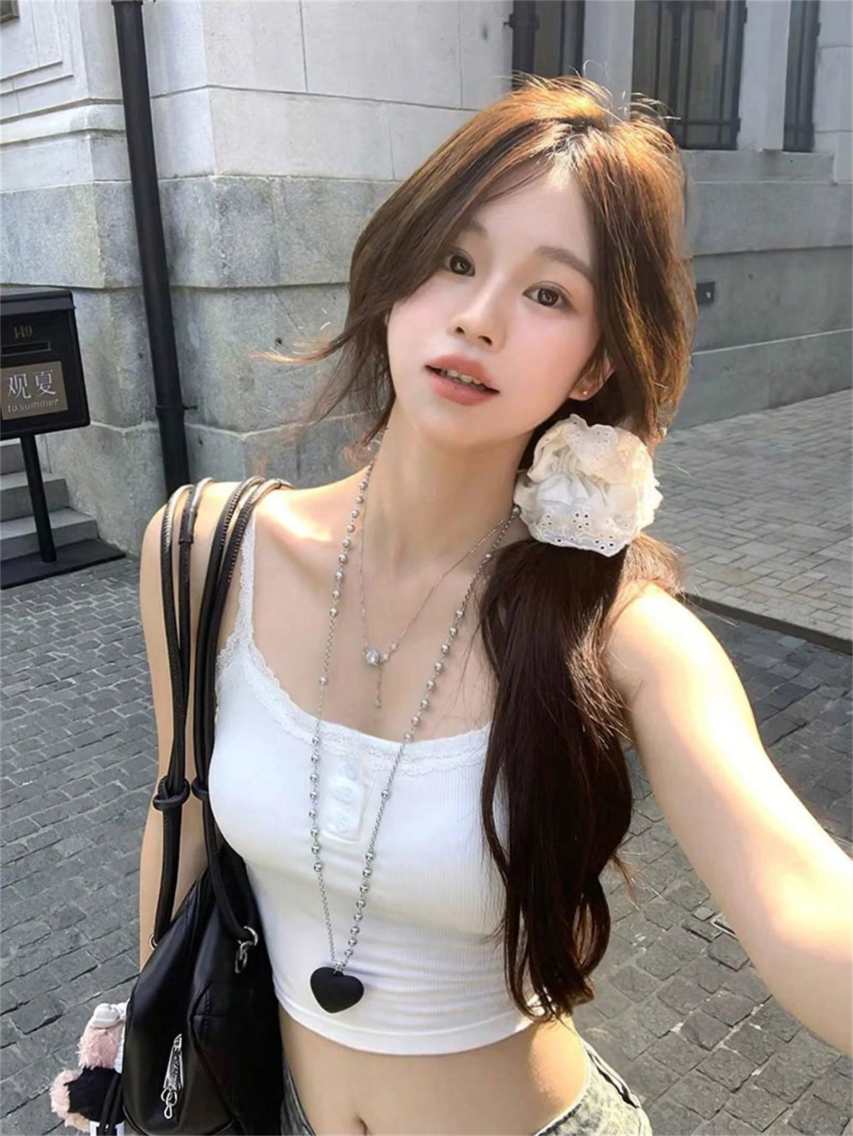 White Lace Camisole Tank Top, Women's Summer Tube Top Knit Undershirt, Sleeveless Casual Wear