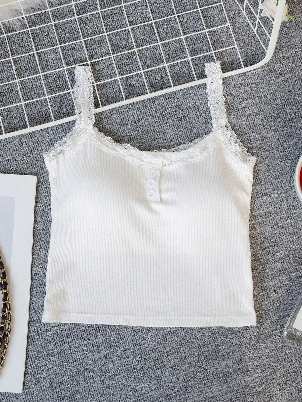 White Lace Camisole Tank Top, Women's Summer Tube Top Knit Undershirt, Sleeveless Casual Wear
