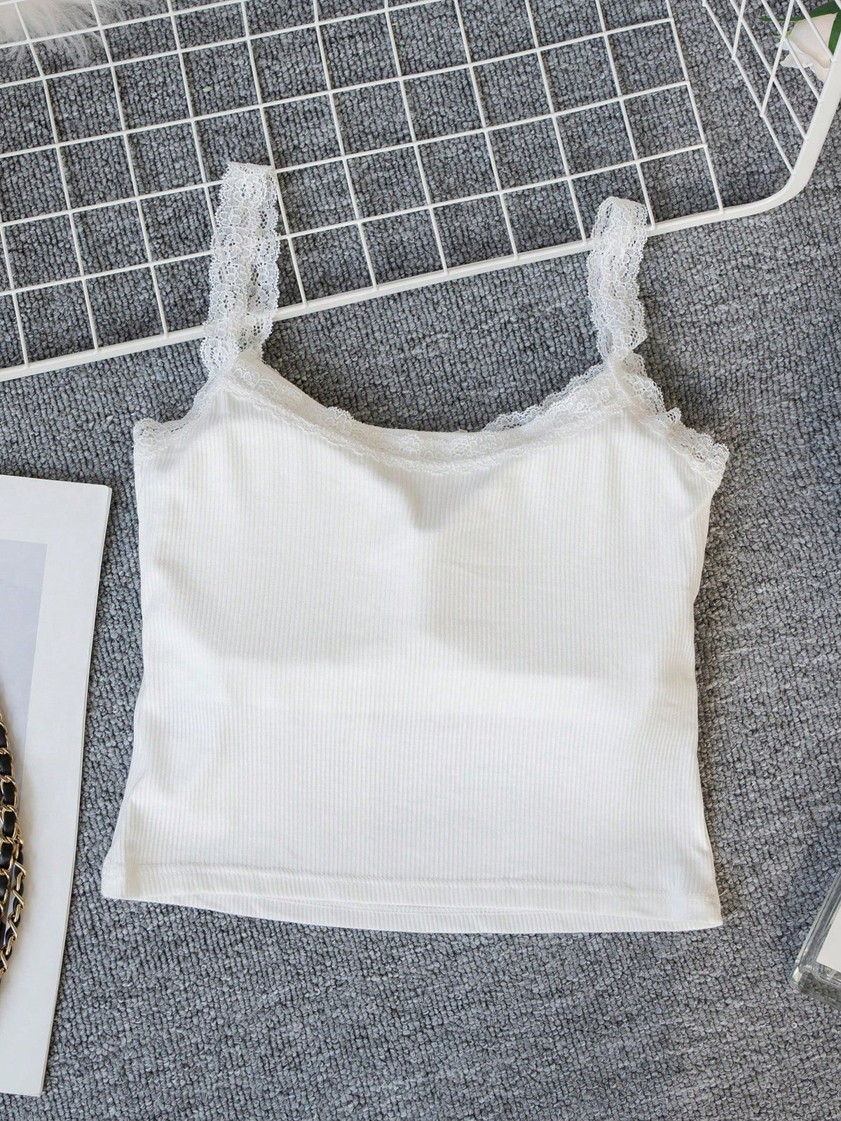 White Lace Camisole Tank Top, Women's Summer Tube Top Knit Undershirt, Sleeveless Casual Wear