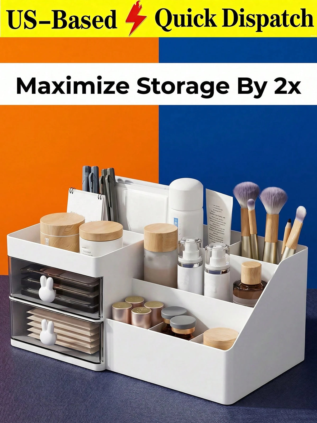 White Makeup Organizer With 2 Clear Drawers, Multi-Compartment Desktop Jewelry Perfume Organizer Cosmetic Storage Box For Vanity Bathroom Decor Home Decor Room Decor Dorm Room Essentials College