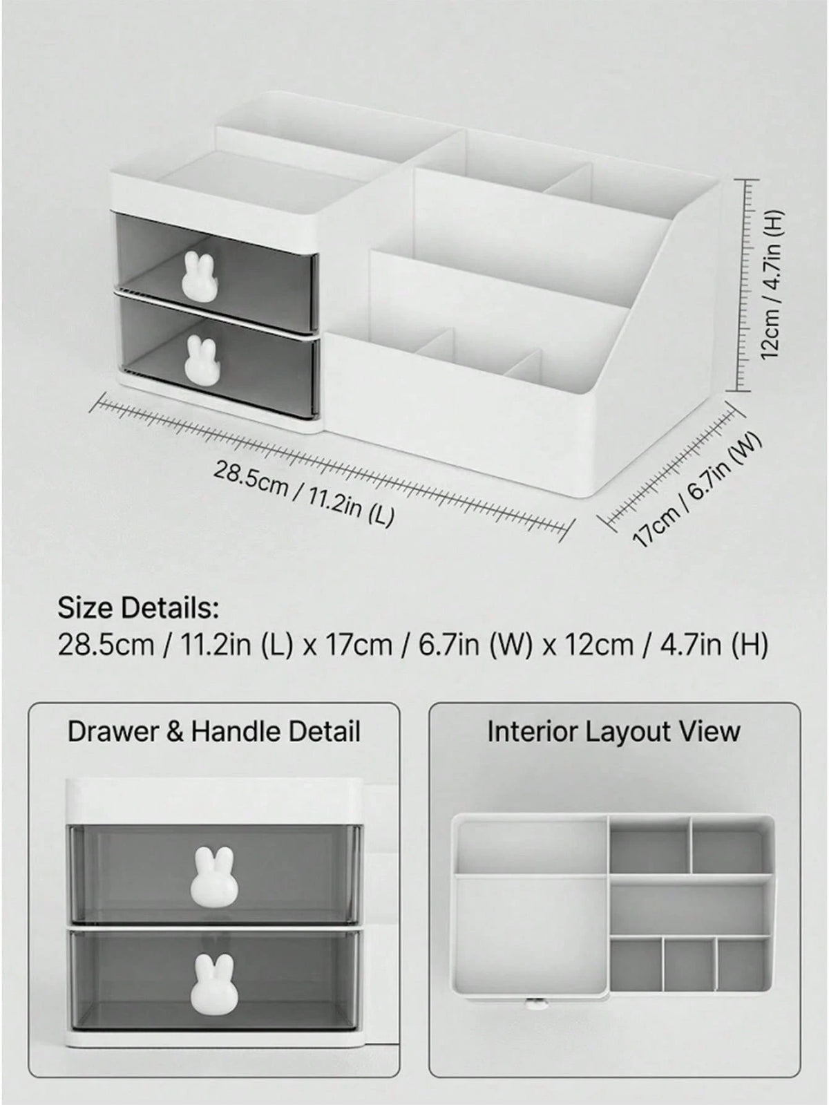 White Makeup Organizer With 2 Clear Drawers, Multi-Compartment Desktop Jewelry Perfume Organizer Cosmetic Storage Box For Vanity Bathroom Decor Home Decor Room Decor Dorm Room Essentials College