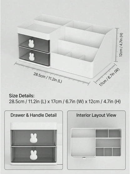 White Makeup Organizer With 2 Clear Drawers, Multi-Compartment Desktop Jewelry Perfume Organizer Cosmetic Storage Box For Vanity Bathroom Decor Home Decor Room Decor Dorm Room Essentials College