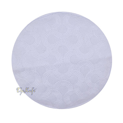 White Semicircle Motif Top - Malawi African Muslim Kufi Hat - Islamic Semi-Stiff Stitched Wall Prayer Cap