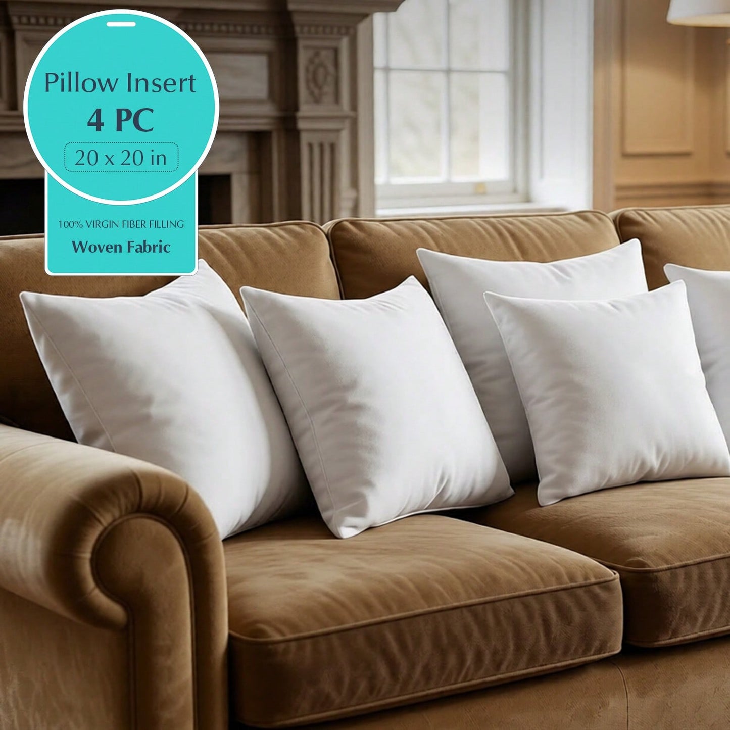 White Square Pillow Set Of 4-Sofa Pillow, Soft Fabric, Suitable For Bed Or Sofa Use-Bedding, Home Decoration, Dormitory Sleep Protection, Daily Use, Simple Appearance, Can Be Patted Or Dried At Low Te