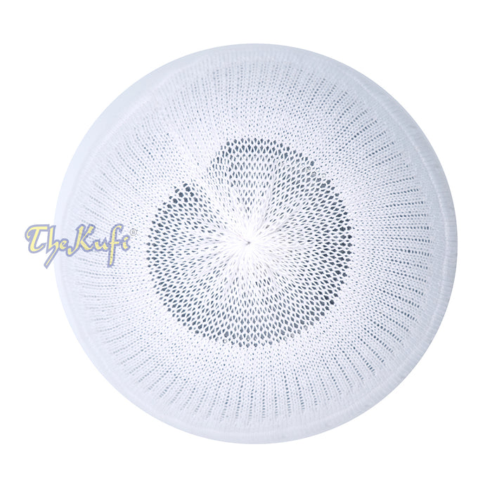 White Vertical Lined Cotton Stretch-Knit Kufi Hat Skull Cap