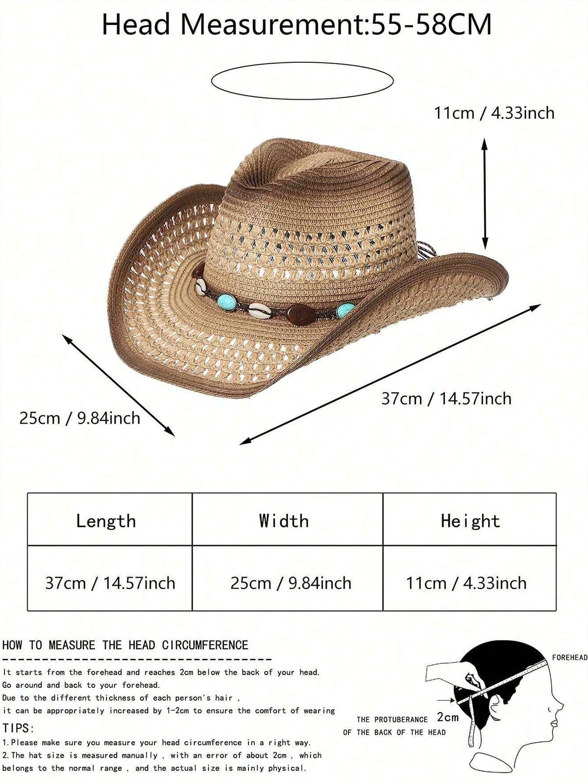 Wide Brim Printed Cowboy Straw Hat With Beaded Trim Hollow Out Breathable Hand Woven Sun Beach Hat