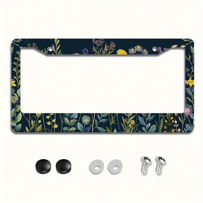 Wildflower Art Metal License Plate Frame, Rustproof Weatherproof Easy Install Car Front Decor,Car Essentials,Leopard Print,Accesssories For Women,Halloween