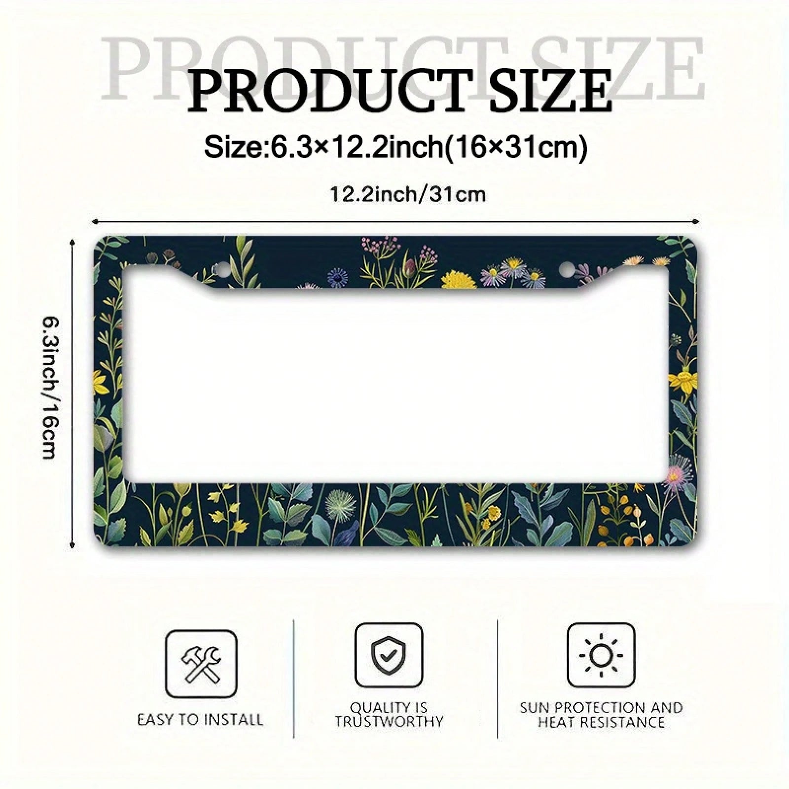 Wildflower Art Metal License Plate Frame, Rustproof Weatherproof Easy Install Car Front Decor,Car Essentials,Leopard Print,Accesssories For Women,Halloween