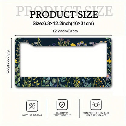 Wildflower Art Metal License Plate Frame, Rustproof Weatherproof Easy Install Car Front Decor,Car Essentials,Leopard Print,Accesssories For Women,Halloween