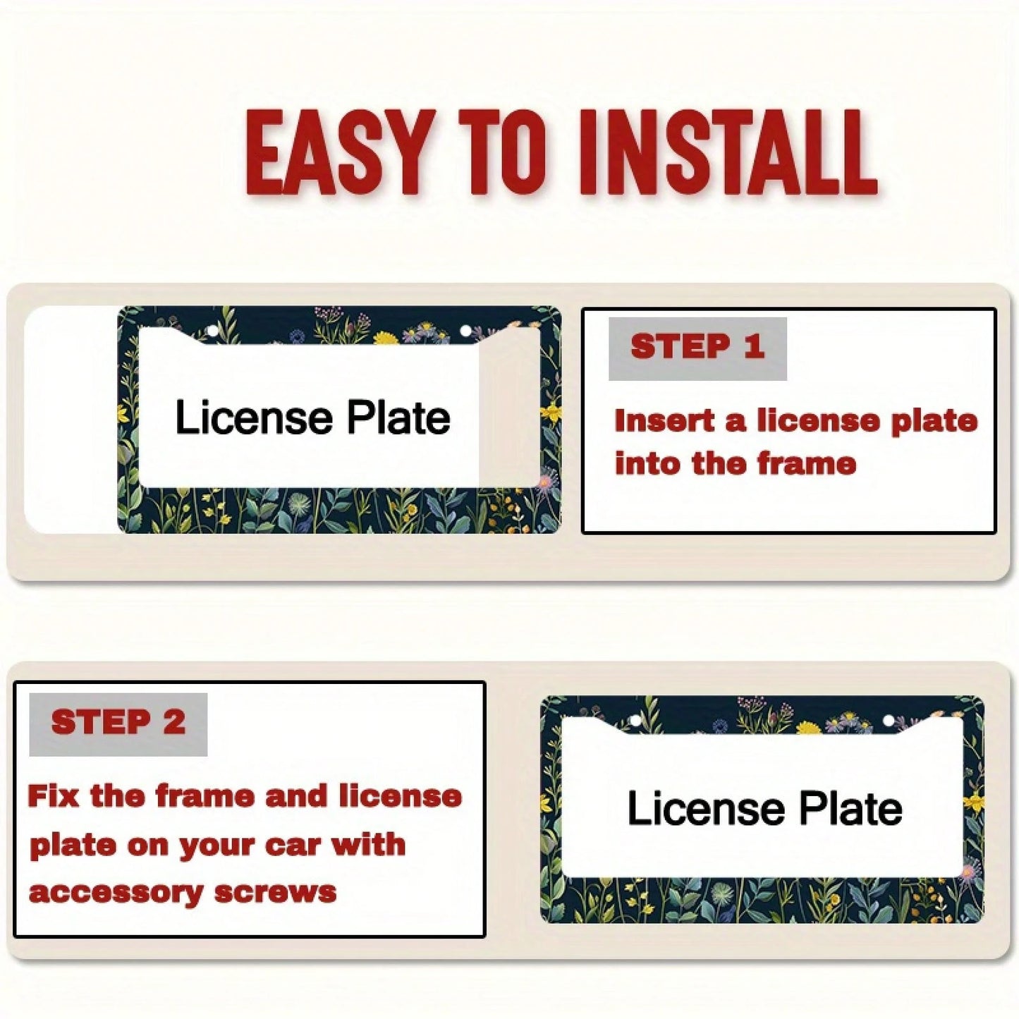 Wildflower Art Metal License Plate Frame, Rustproof Weatherproof Easy Install Car Front Decor,Car Essentials,Leopard Print,Accesssories For Women,Halloween