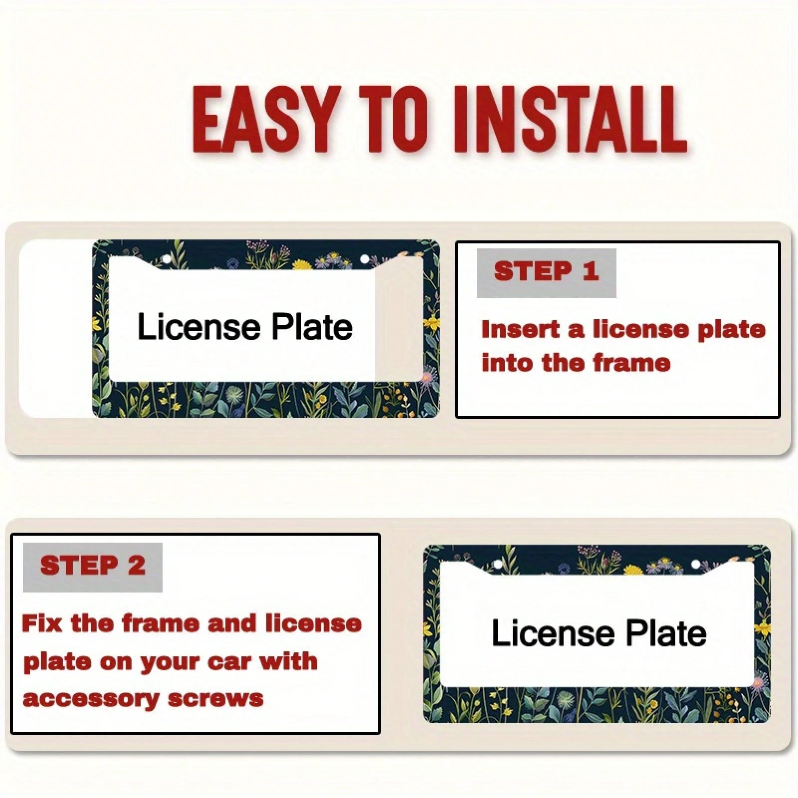 Wildflower Art Metal License Plate Frame, Rustproof Weatherproof Easy Install Car Front Decor,Car Essentials,Leopard Print,Accesssories For Women,Halloween