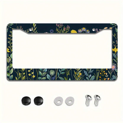 Wildflower Art Metal License Plate Frame, Rustproof Weatherproof Easy Install Car Front Decor,Car Essentials,Leopard Print,Accesssories For Women,Halloween
