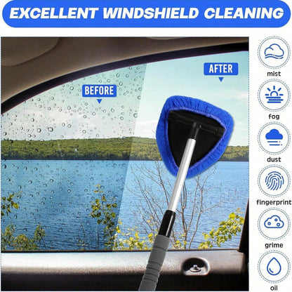 Windshield Cleaner- Car Interior Window Cleaning Kit With Extendable Handle & 3 Microfiber Pads, Auto Wiper Inside Windshield Brush Car & Home W5GV