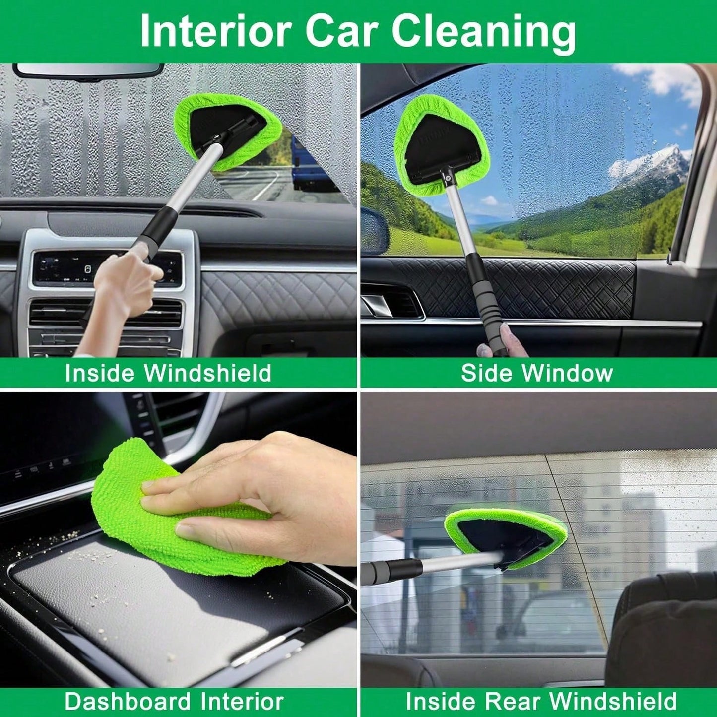 Windshield Cleaner- Car Interior Window Cleaning Kit With Extendable Handle & 3 Microfiber Pads, Auto Wiper Inside Windshield Brush Car & Home W5GV