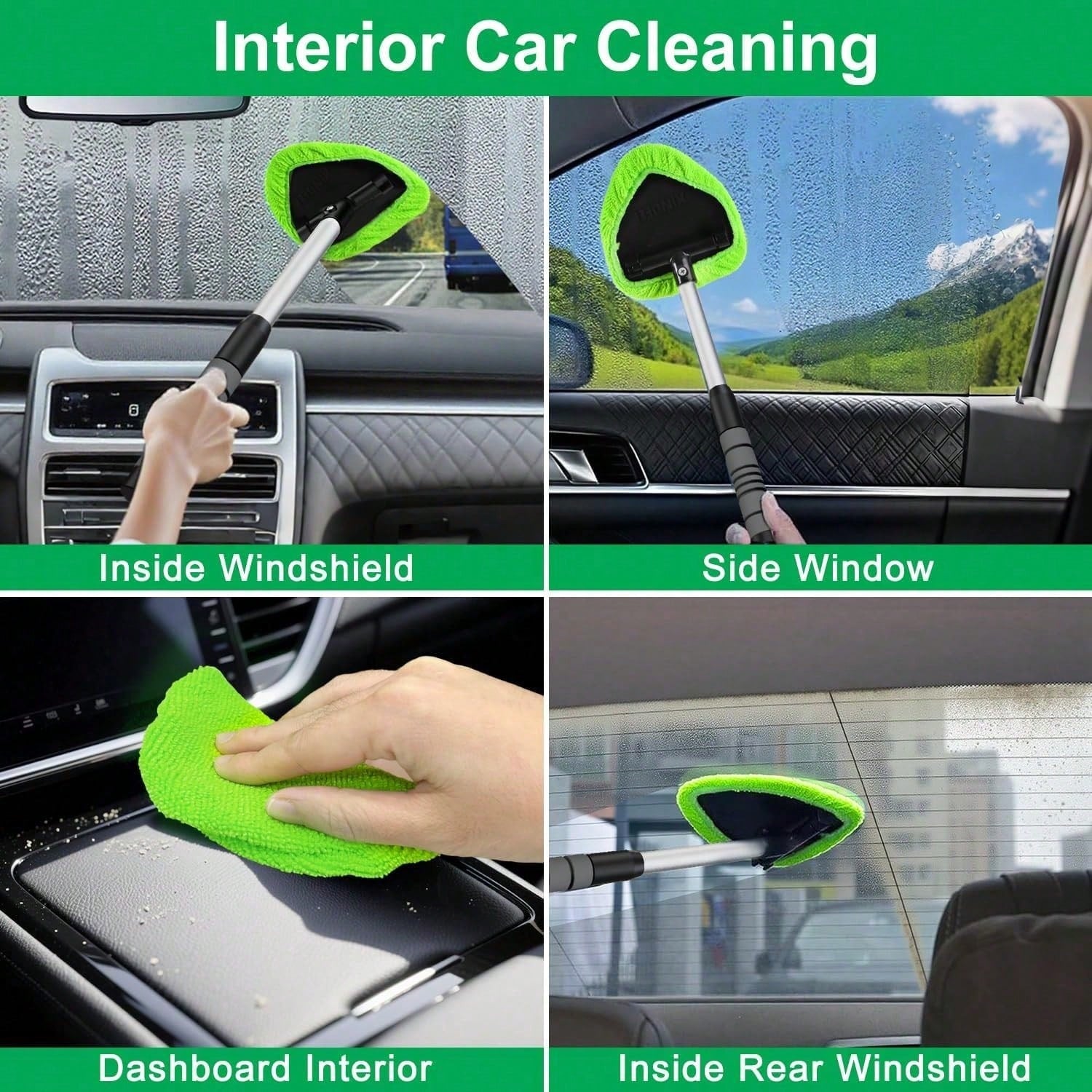 Windshield Cleaner- Car Interior Window Cleaning Kit With Extendable Handle & 3 Microfiber Pads, Auto Wiper Inside Windshield Brush Car & Home W5GV