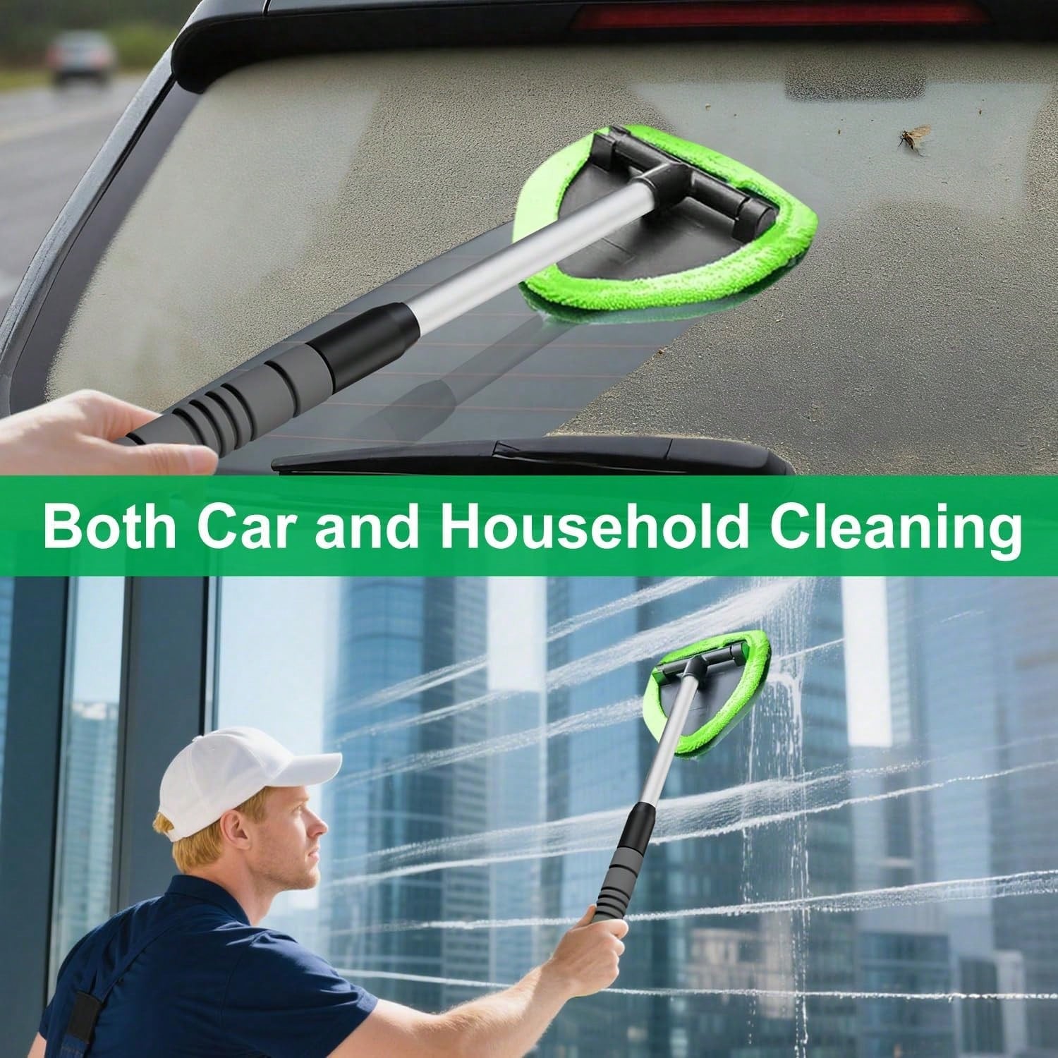 Windshield Cleaner- Car Interior Window Cleaning Kit With Extendable Handle & 3 Microfiber Pads, Auto Wiper Inside Windshield Brush Car & Home W5GV