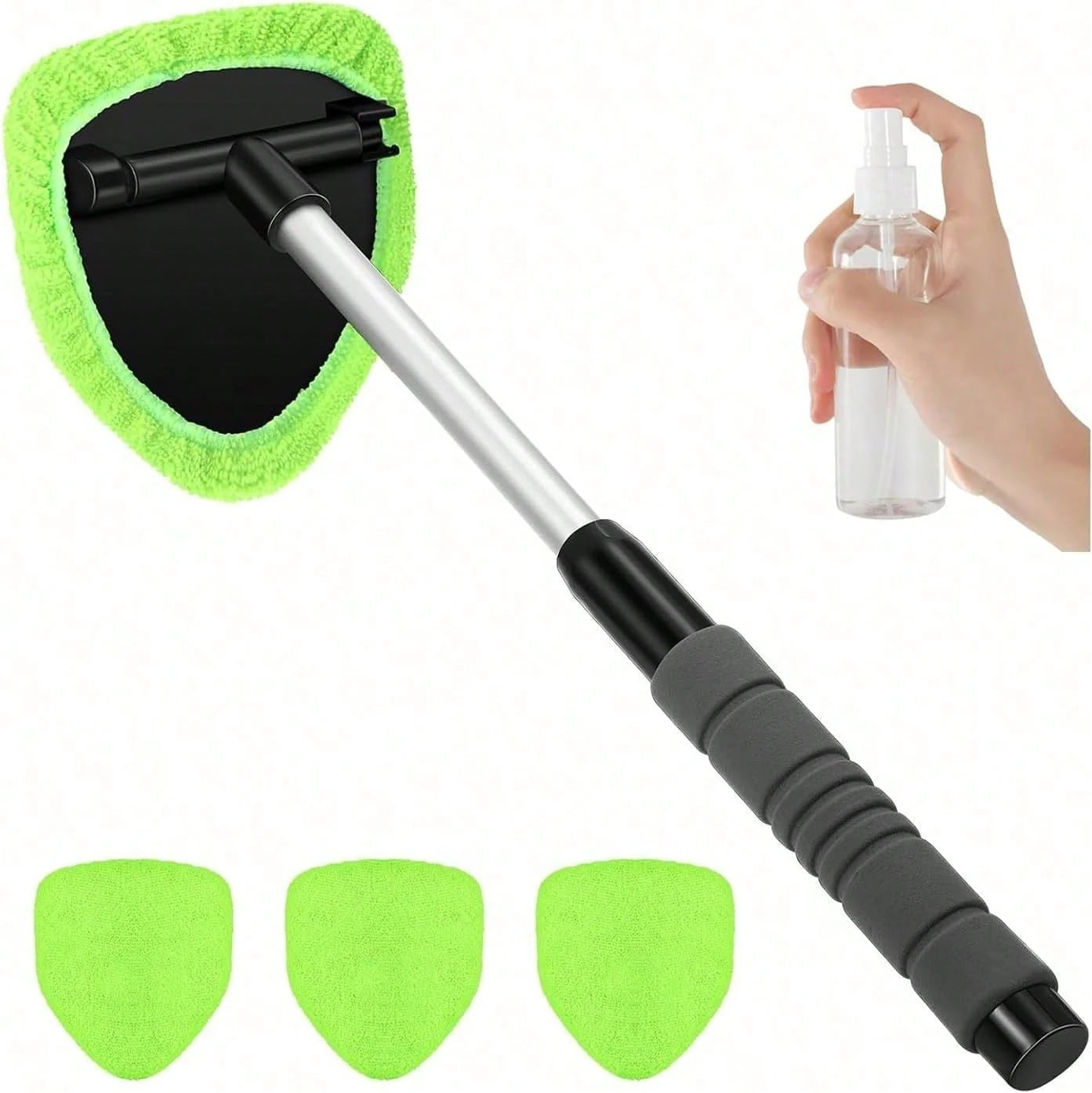 Windshield Cleaner- Car Interior Window Cleaning Kit With Extendable Handle & 3 Microfiber Pads, Auto Wiper Inside Windshield Brush Car & Home W5GV