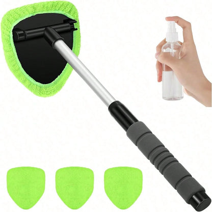 Windshield Cleaner- Car Interior Window Cleaning Kit With Extendable Handle & 3 Microfiber Pads, Auto Wiper Inside Windshield Brush Car & Home W5GV
