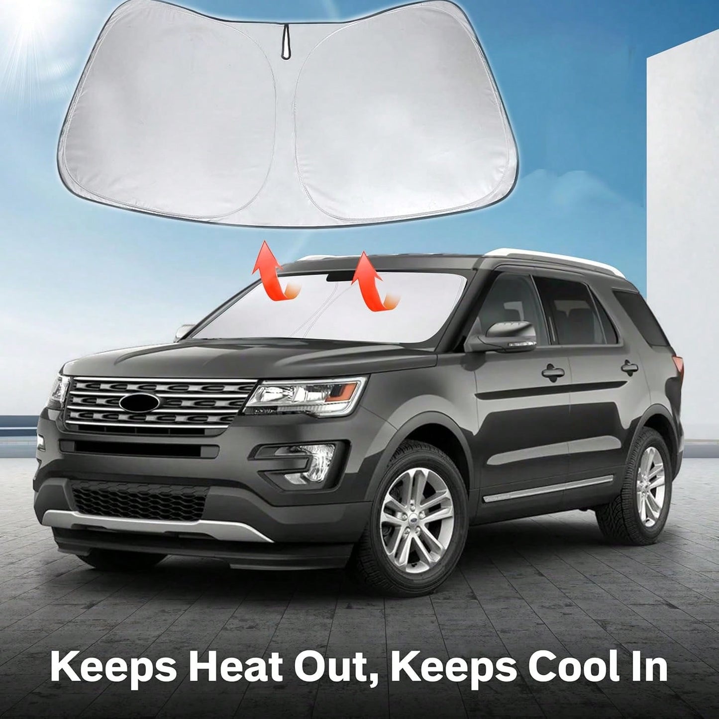 Windshield Sunshade- UV Protection, Arc-Shaped Anti-Glare Window Cover, All-Weather Protection, Suitable For Camping, Snow, And High-Temperature Environments- Quick Cooling, Easy To Store, Reinforce