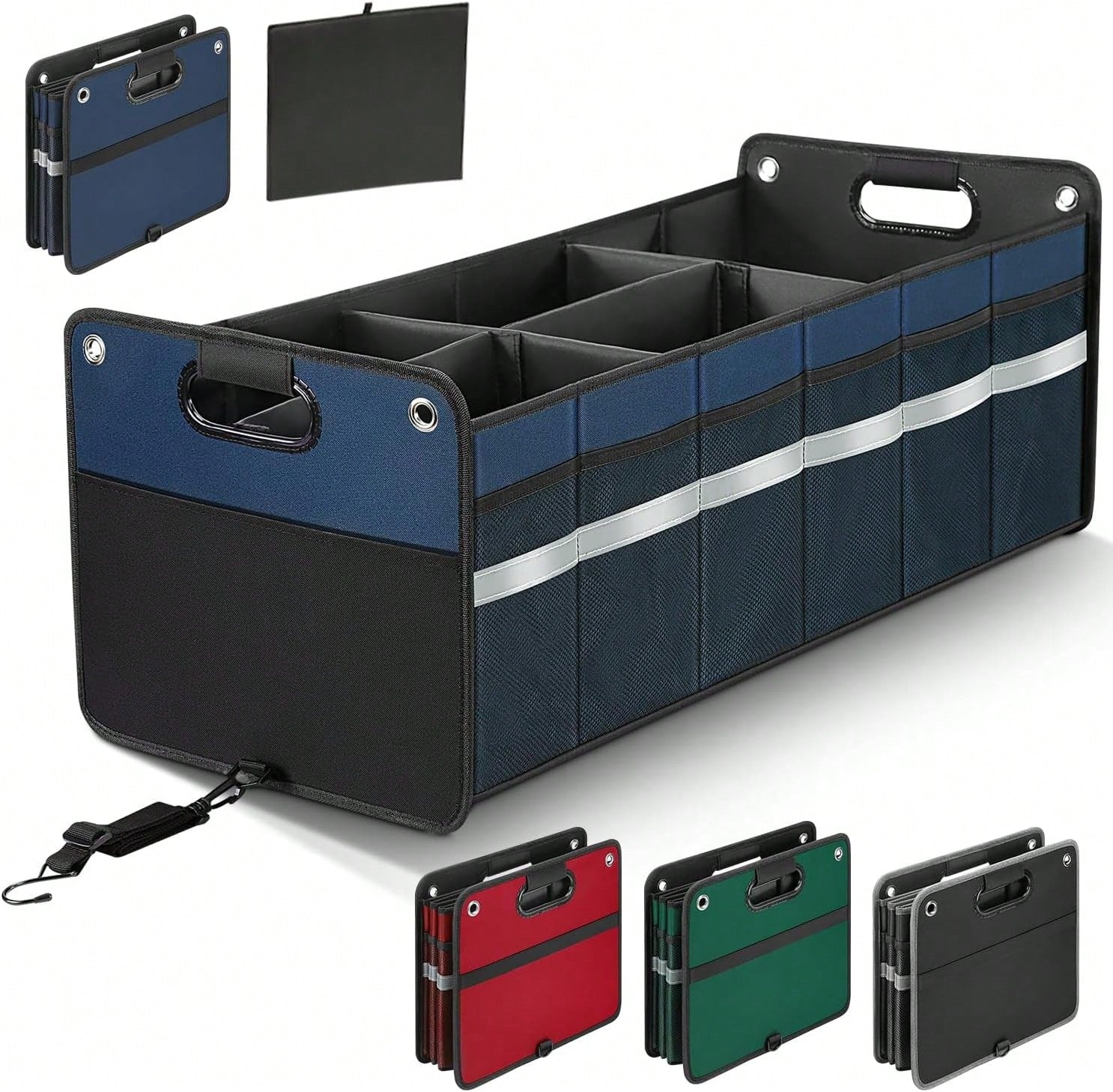 Winhunt Car Trunk Organizer, Car Storage Organizer, Collapsible Multi Compartment For Car, Suv, Sedan, Truck, 100L, Extra Larger (Blue, 100L)