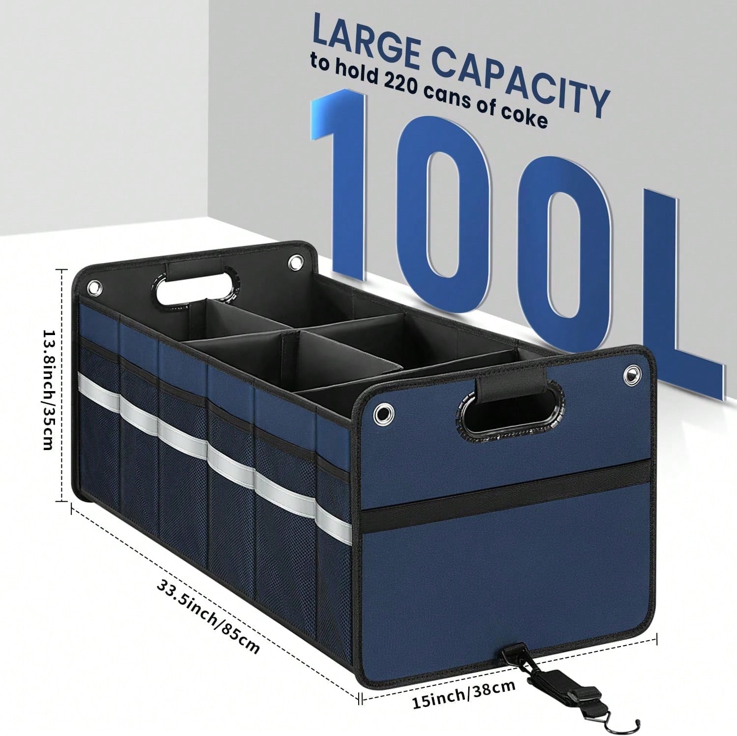 Winhunt Car Trunk Organizer, Car Storage Organizer, Collapsible Multi Compartment For Car, Suv, Sedan, Truck, 100L, Extra Larger (Blue, 100L)