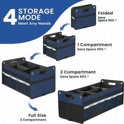 Winhunt Car Trunk Organizer, Car Storage Organizer, Collapsible Multi Compartment For Car, Suv, Sedan, Truck, 100L, Extra Larger (Blue, 100L)