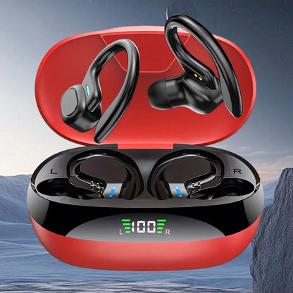 Wireless Earbud, Bluetooth 5.4 Headphones Pure Bass Sound With Earhooks,Ear Headphones With Dual-LED Display, Earphones Built-In Microphone For Running Sports