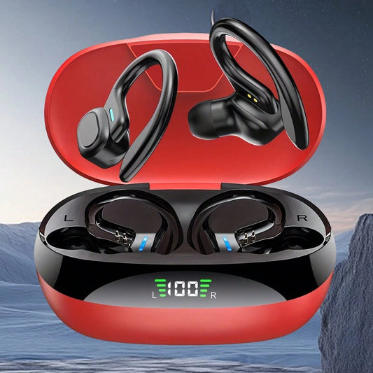 Wireless Earbud, Bluetooth 5.4 Headphones Pure Bass Sound With Earhooks,Ear Headphones With Dual-LED Display, Earphones Built-In Microphone For Running Sports