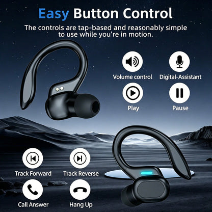 Wireless Earbud, Bluetooth 5.4 Headphones Pure Bass Sound With Earhooks,Ear Headphones With Dual-LED Display, Earphones Built-In Microphone For Running Sports