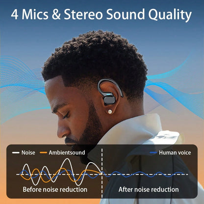 Wireless Earbud, Bluetooth 5.4 Headphones Pure Bass Sound With Earhooks,Ear Headphones With Dual-LED Display, Earphones Built-In Microphone For Running Sports