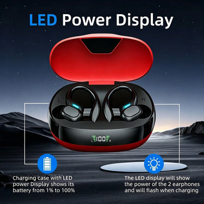Wireless Earbud, Bluetooth 5.4 Headphones Pure Bass Sound With Earhooks,Ear Headphones With Dual-LED Display, Earphones Built-In Microphone For Running Sports