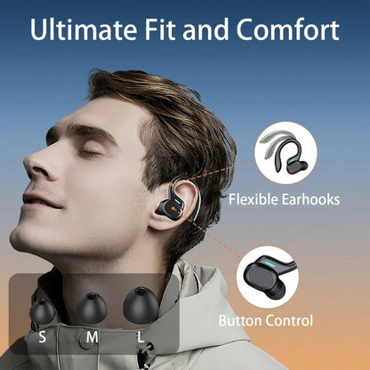Wireless Earbud, Bluetooth 5.4 Headphones Pure Bass Sound With Earhooks,Ear Headphones With Dual-LED Display, Earphones Built-In Microphone For Running Sports