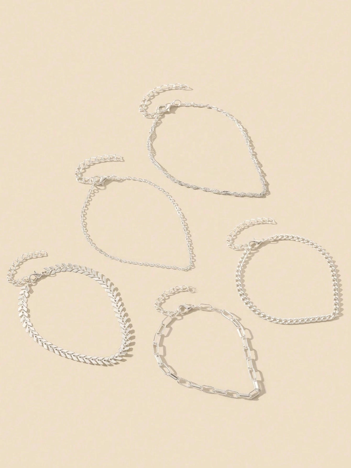 Wis 5 Pcs/Set Bling Bling Copper Handmade Chain Hollow Heart Charm Layered Anklets Suitable For Women Beach Holiday Party Wear Foot Jewelry Accessories