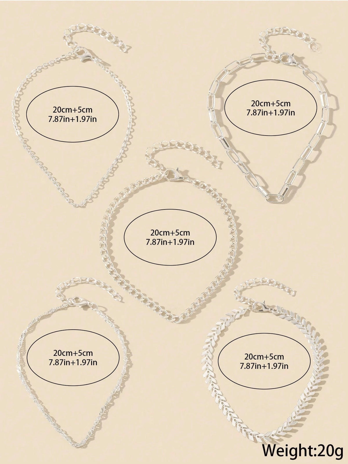 Wis 5 Pcs/Set Bling Bling Copper Handmade Chain Hollow Heart Charm Layered Anklets Suitable For Women Beach Holiday Party Wear Foot Jewelry Accessories