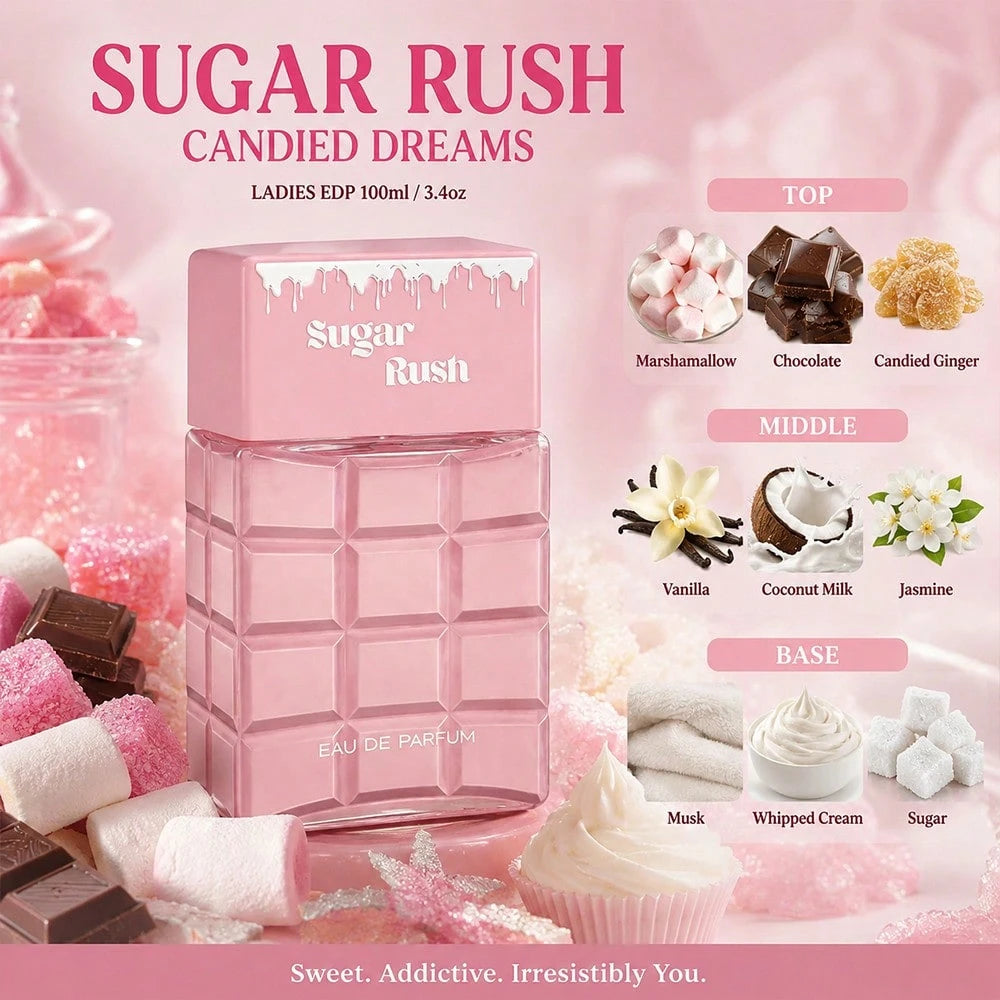 Wish 3.4 Fl Oz Women's Perfume – Marshmallow & Chocolate Candied Ginger–Vanilla Coconut Milk Jasmine Musk Whipped Cream Sugar–Designer Inspired Creamy Gourmand Scent–Long Lasting For Party, Date Night