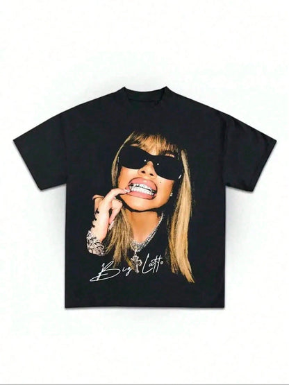 With Stylish Sunglasses And Braces Pattern, Cotton 220 Grams Heavyweight Print T-Shirt, Casual Print,Summer