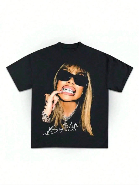 With Stylish Sunglasses And Braces Pattern, Cotton 220 Grams Heavyweight Print T-Shirt, Casual Print,Summer