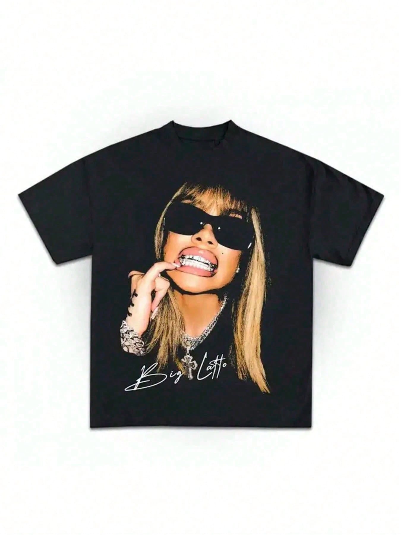 With Stylish Sunglasses And Braces Pattern, Cotton 220 Grams Heavyweight Print T-Shirt, Casual Print,Summer