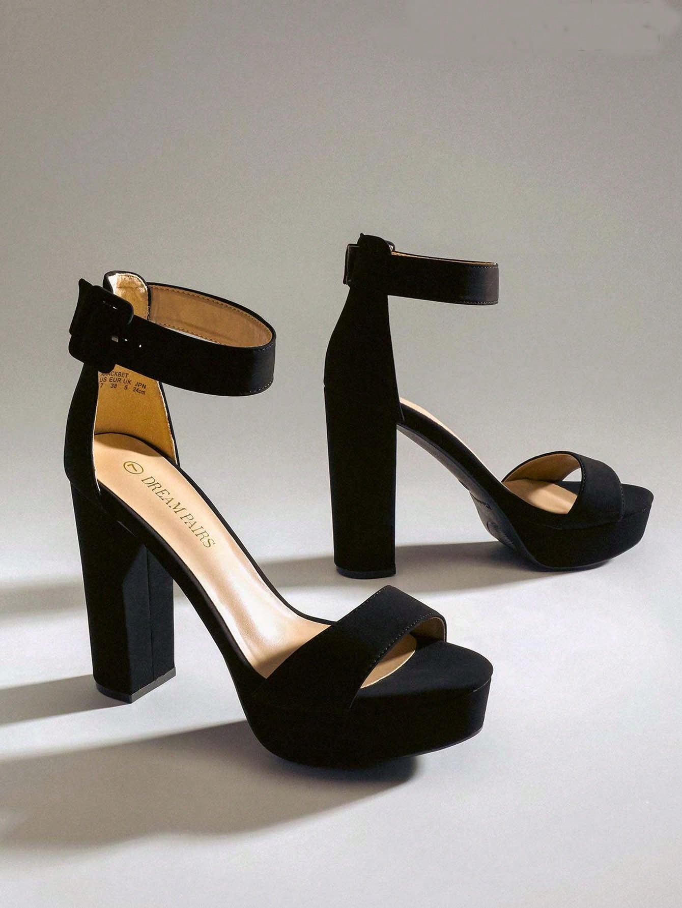 Women High Heel Chunky Block Platform Heels Buckle Decor Ankle Strap Open Toe Chunky Heeled Sandals, Perfect For Autumn Party, Wedding, Prom Night