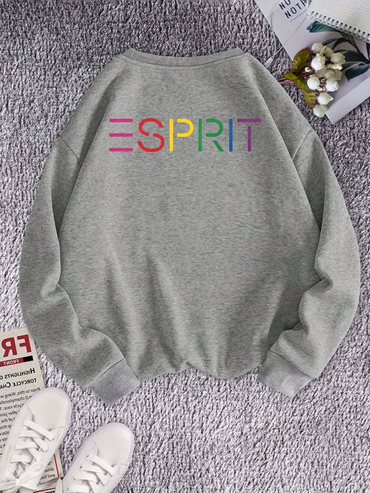 Women Hoodie Rainbow Esprit Logo Print Casual Sweatshirt Fashion Design Comfortable Loose Fit Elastic Cotton Blend Fabric With Soft Stretchy Material Everyday Wear Street Style Perfect Gift For Her