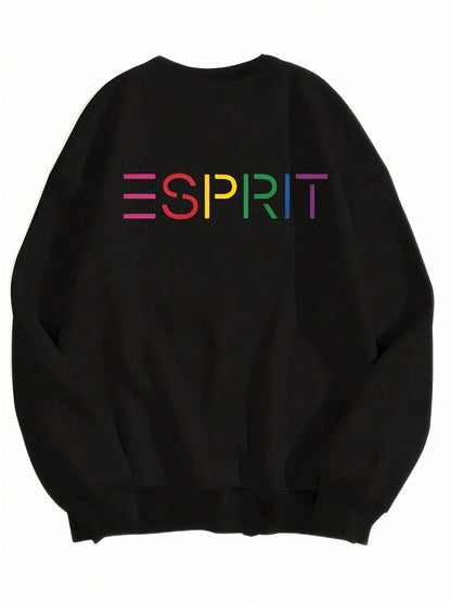 Women Hoodie Rainbow Esprit Logo Print Casual Sweatshirt Fashion Design Comfortable Loose Fit Elastic Cotton Blend Fabric With Soft Stretchy Material Everyday Wear Street Style Perfect Gift For Her