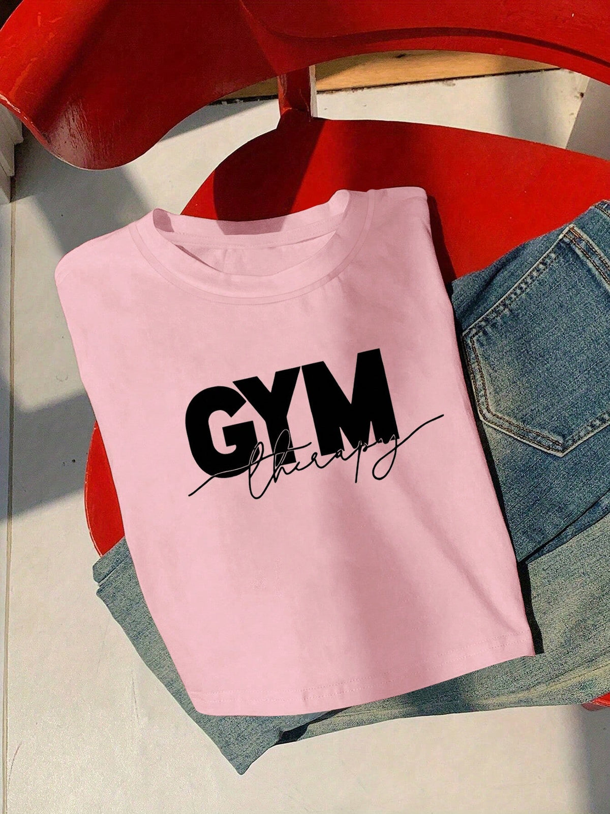 Women Letter Print Round Neck Short Sleeve Cropped T-Shirt