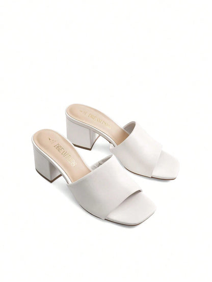 Women Minimalist Chunky Heeled Mule Sandals, Comfortable Slip On Square Open Toe Heeled Sandals