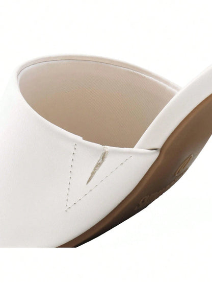 Women Minimalist Chunky Heeled Mule Sandals, Comfortable Slip On Square Open Toe Heeled Sandals