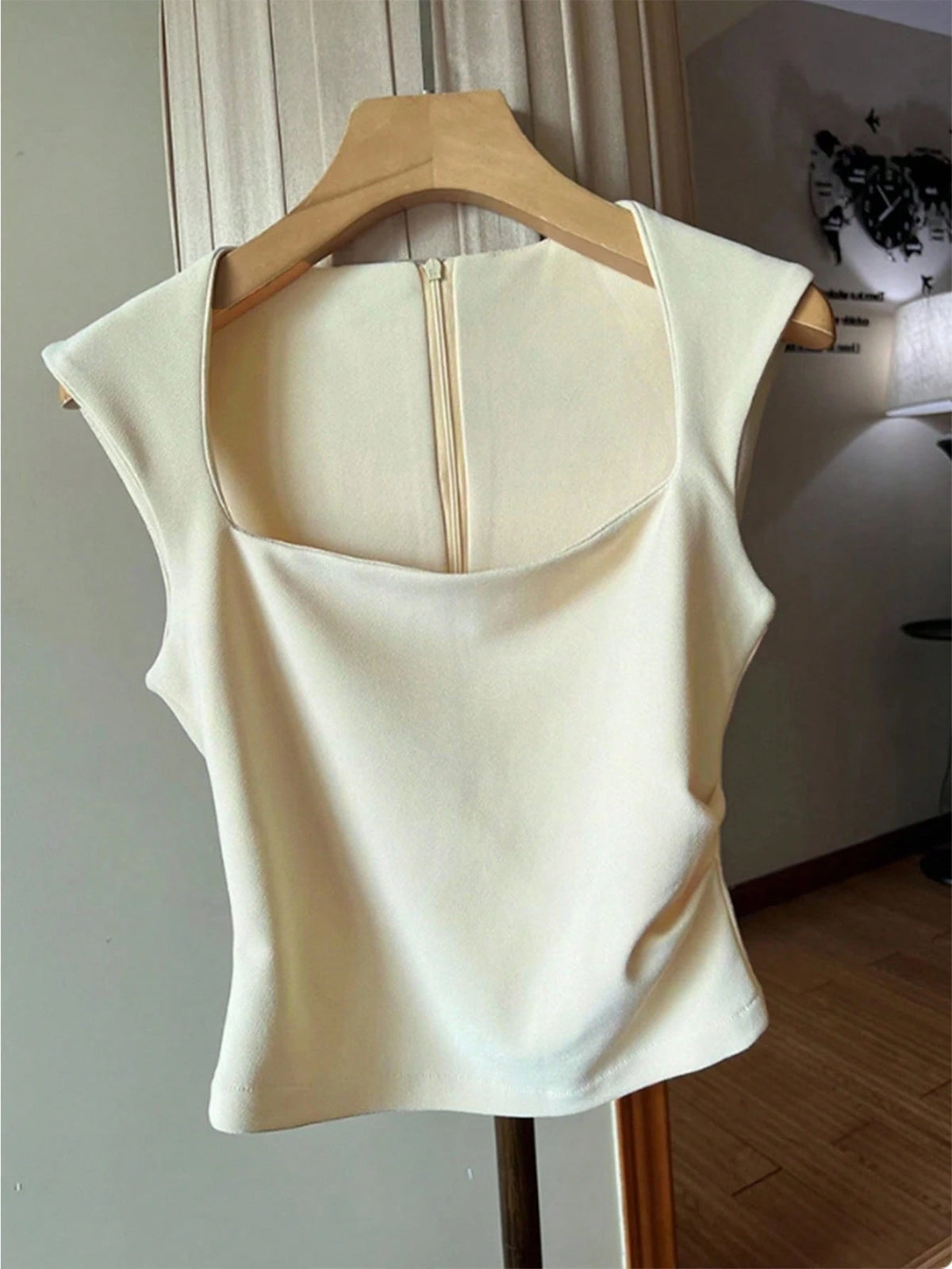 Women Navy Solid Color Pleated Waist Zip Back Sleeveless Tank Top